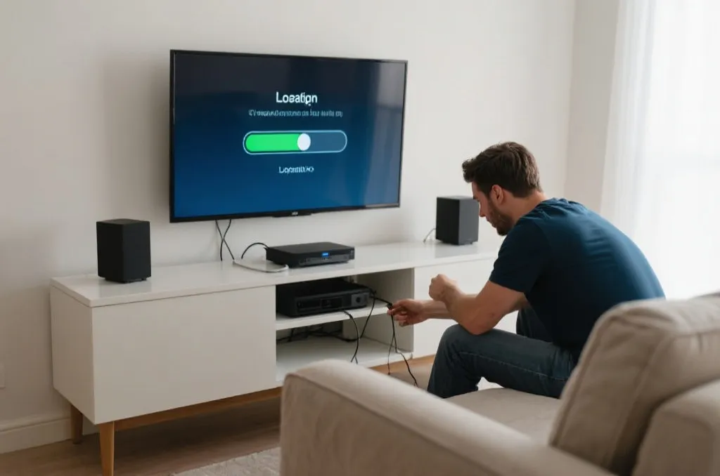 球迷在客厅排查播放问题并切换网络